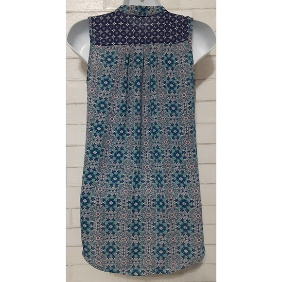 Rewind Women's Tunic Blouse Size XS Blue Pink Floral Printed Sleeveless V-Neck - Picture 3 of 5